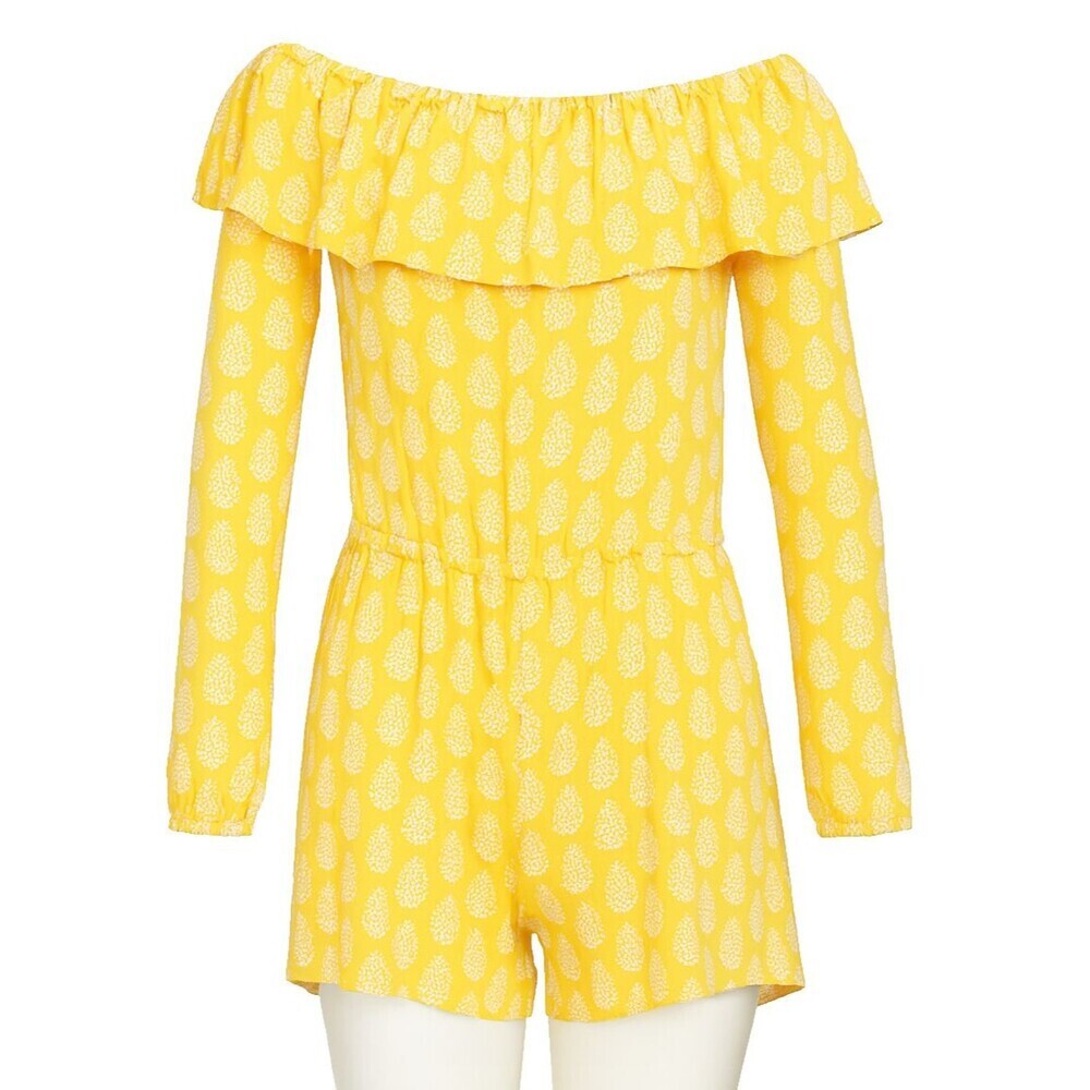 Michael Kors Resort Romper Size S Yellow Bardot Ruffle Summer Outfit - Picture 3 of 8